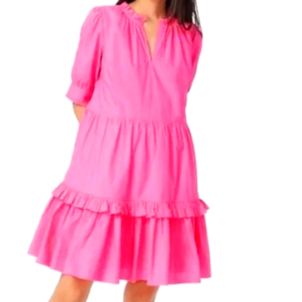 J. Crew Hot Pink Ruffle Tiered Mini Dress
